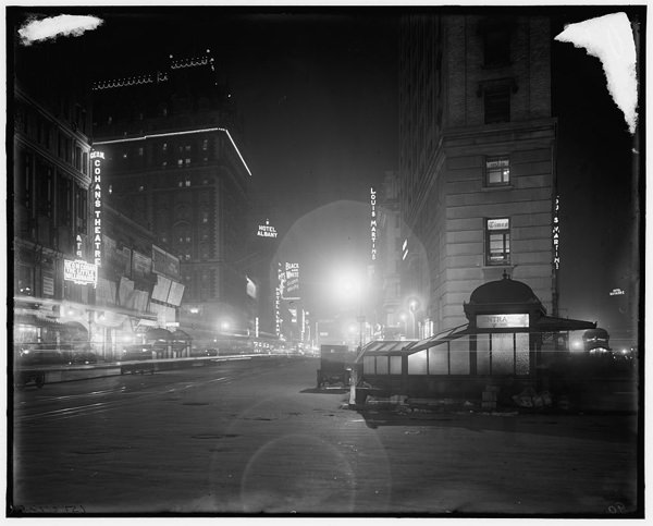 Broadway at night from Times Square, 1900's