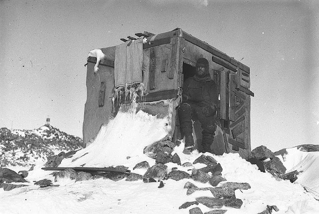 Bage in the entrance to the Astronomic Observatory, Antarctica, 1911-1914