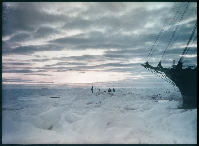 The impenetrable icefield which prevented them from reaching the land (showing part of the 'Endurance'), 1915