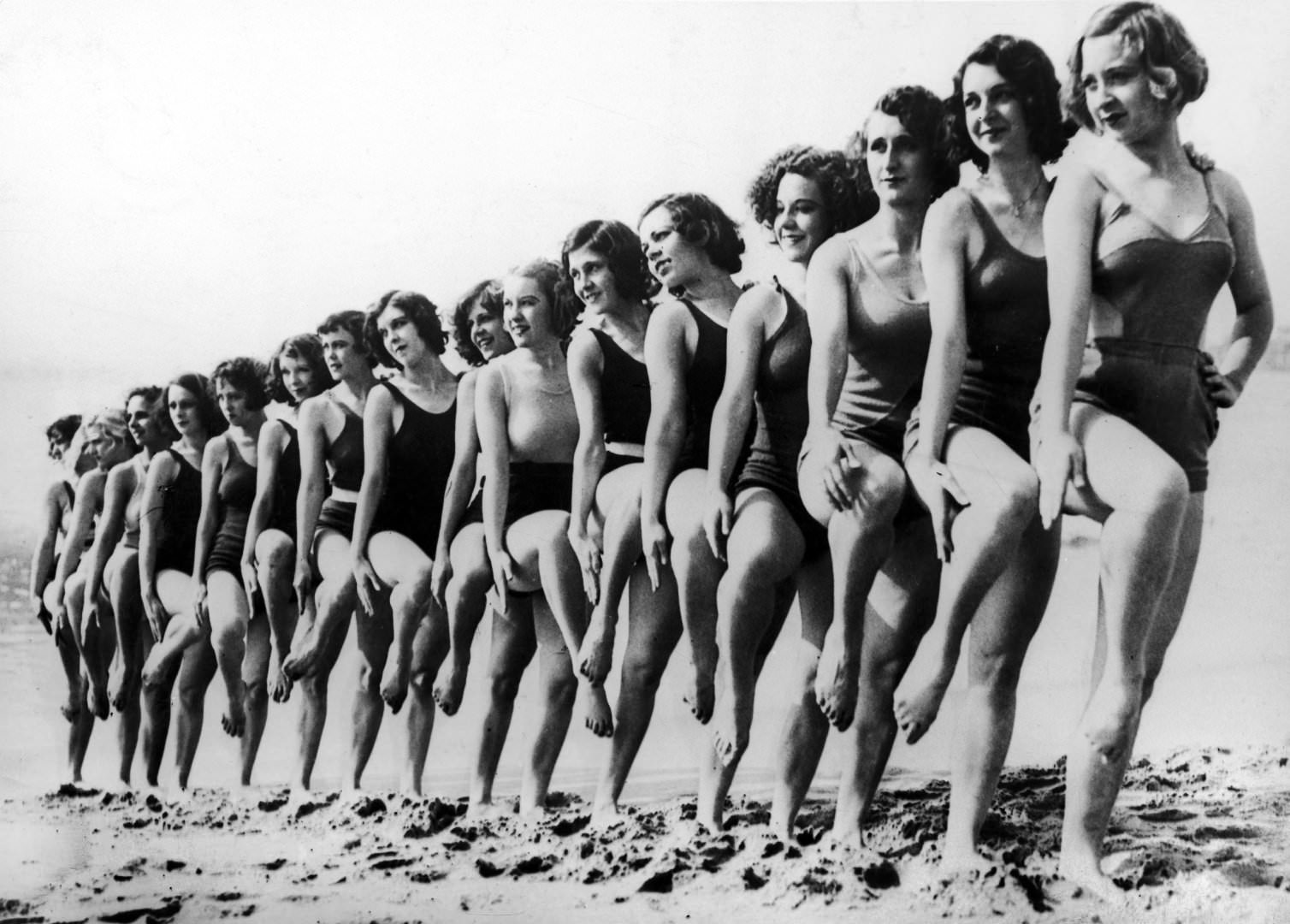 The Latest In swimwear on a beach In California, 1934