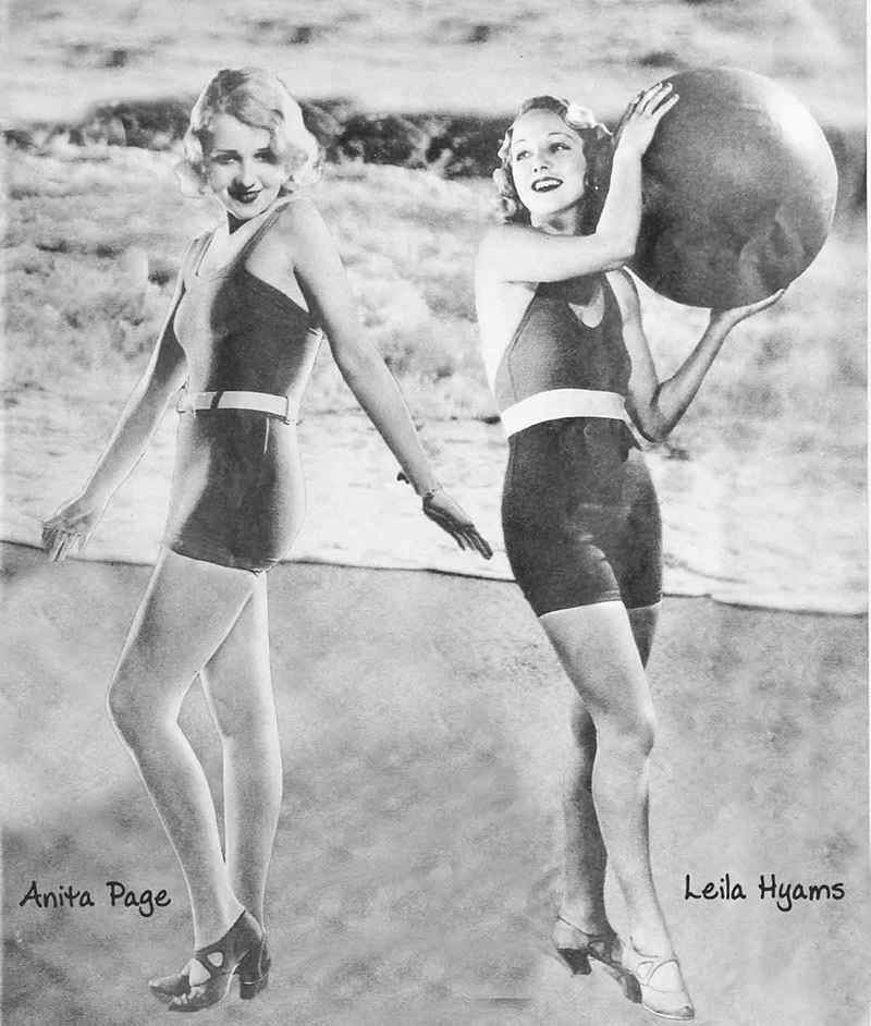 Anita page & Leila Hymans -Stretchy synthetic fabrics, with higher-cut legs and lower cut necklines, 1930s