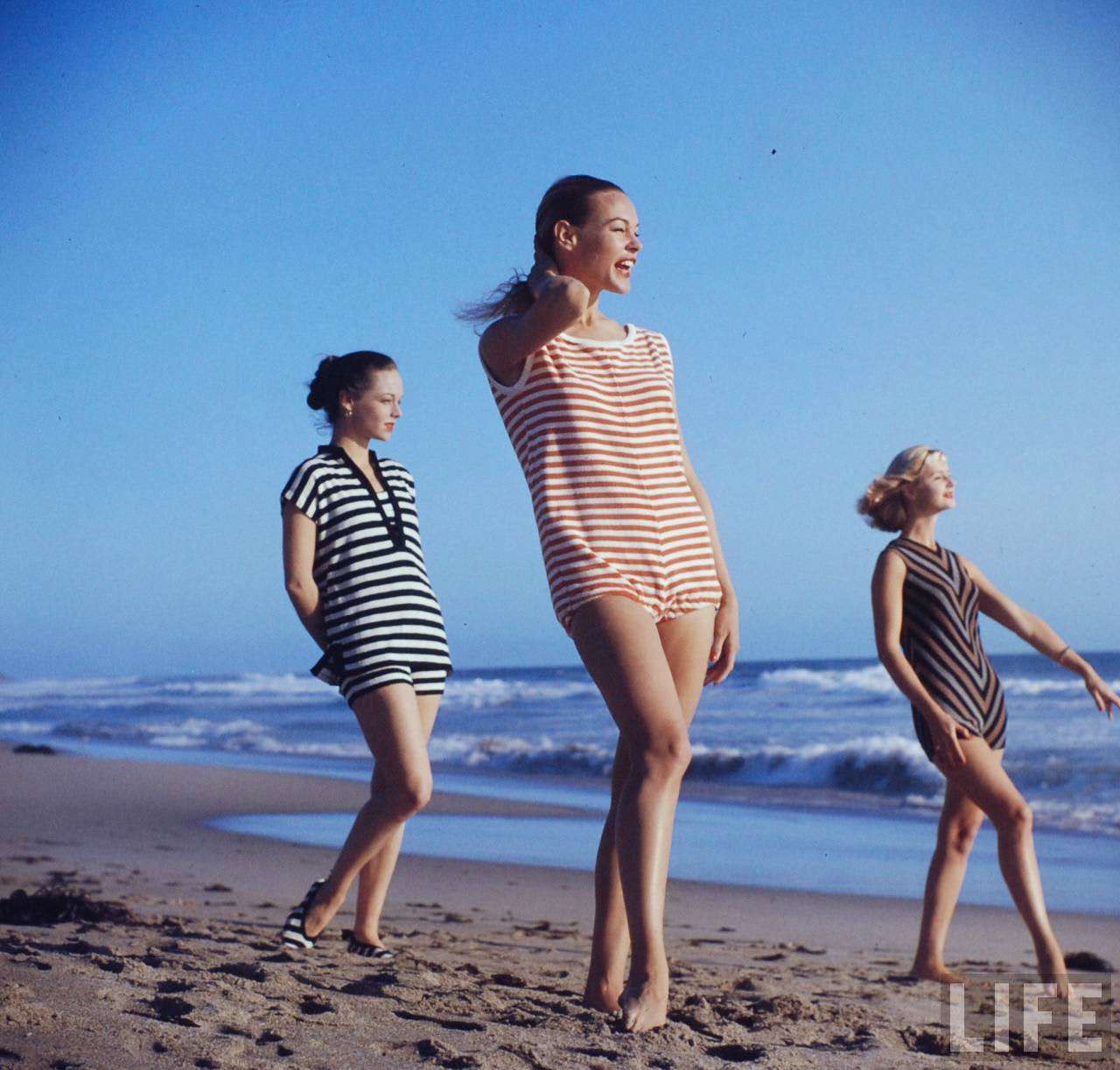 Bikinis, Swimsuits and all other types of beach wears started emerging in 1950s, designers instroduced wide variety of unique styles.