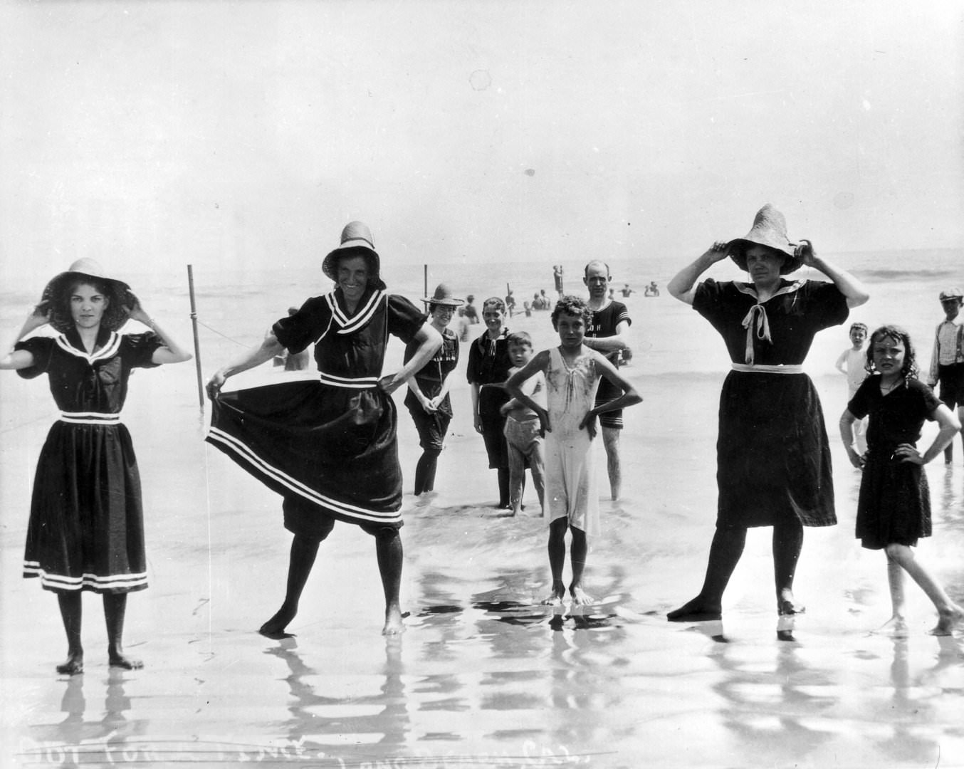 Holidaymakersin bathing suits in the ocean surf at Santa Monica, Calif, 1890