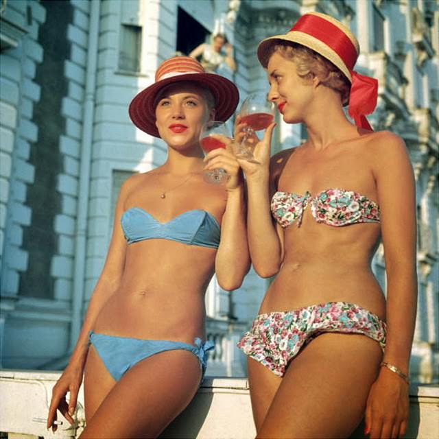 Two women wearing strapless bra, 1958
