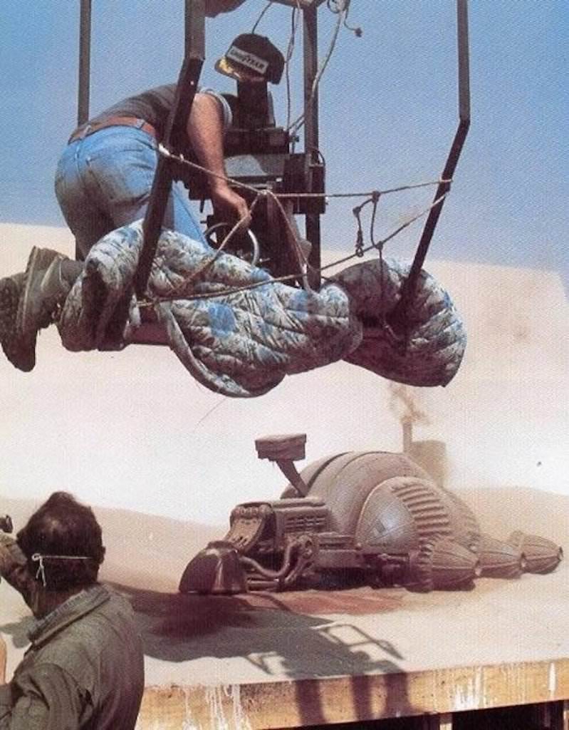 Filming a large-scale harvester model in David Lynch's "Dune". 1984
