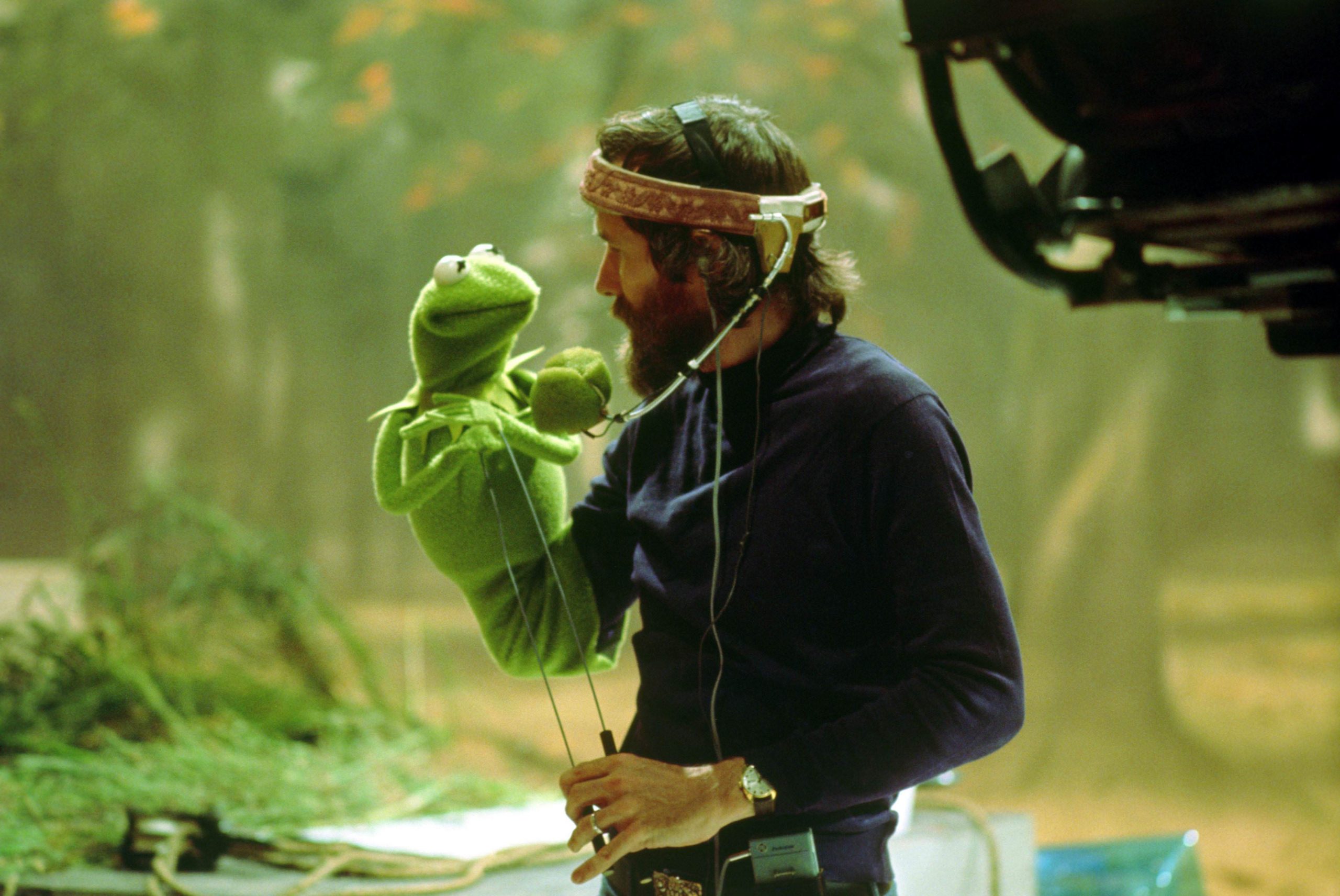 Jim Henson and Kermit the Frog during filming of The Muppet Movie, 1978