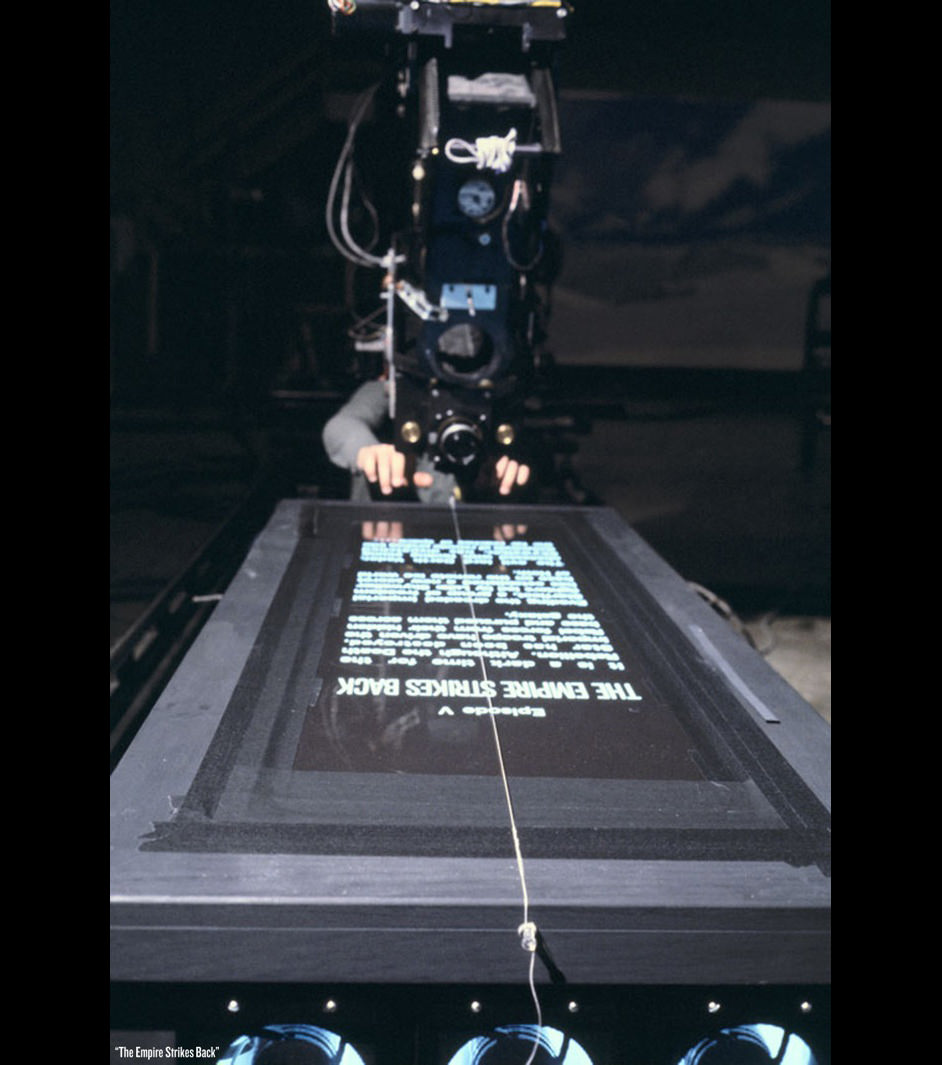 Filming the opening crawl of The Empire Strikes Back, 1979