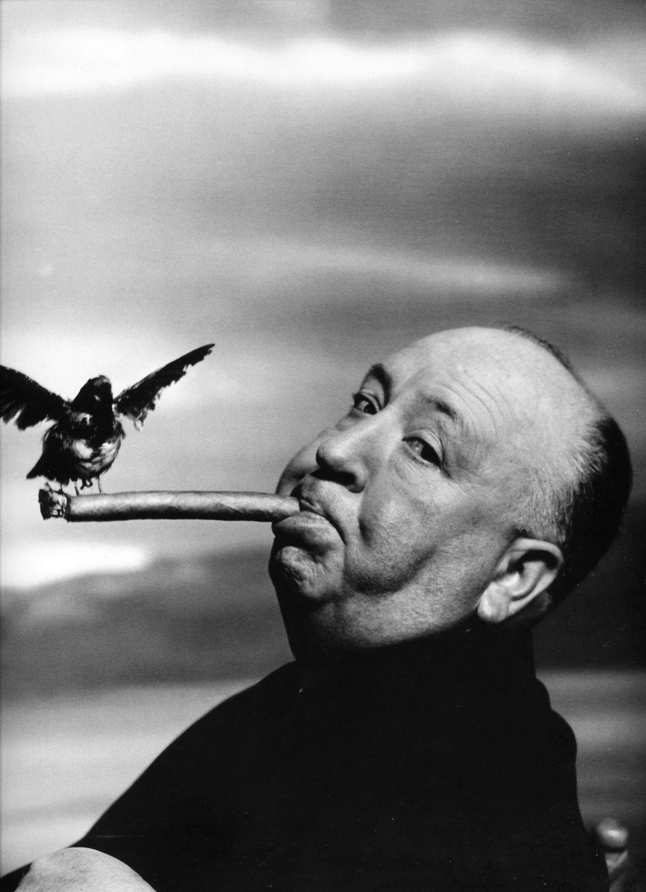 Director Alfred Hitchcock, during the filming of "The Birds", 1962