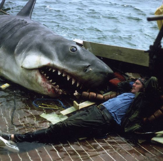 Robert Shaw relaxes on the set of Jaws, while filming the scene in