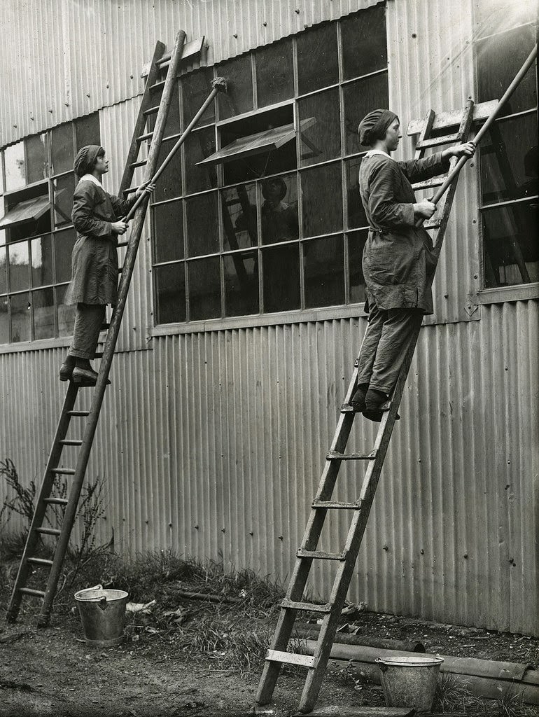 Women cleaning windows