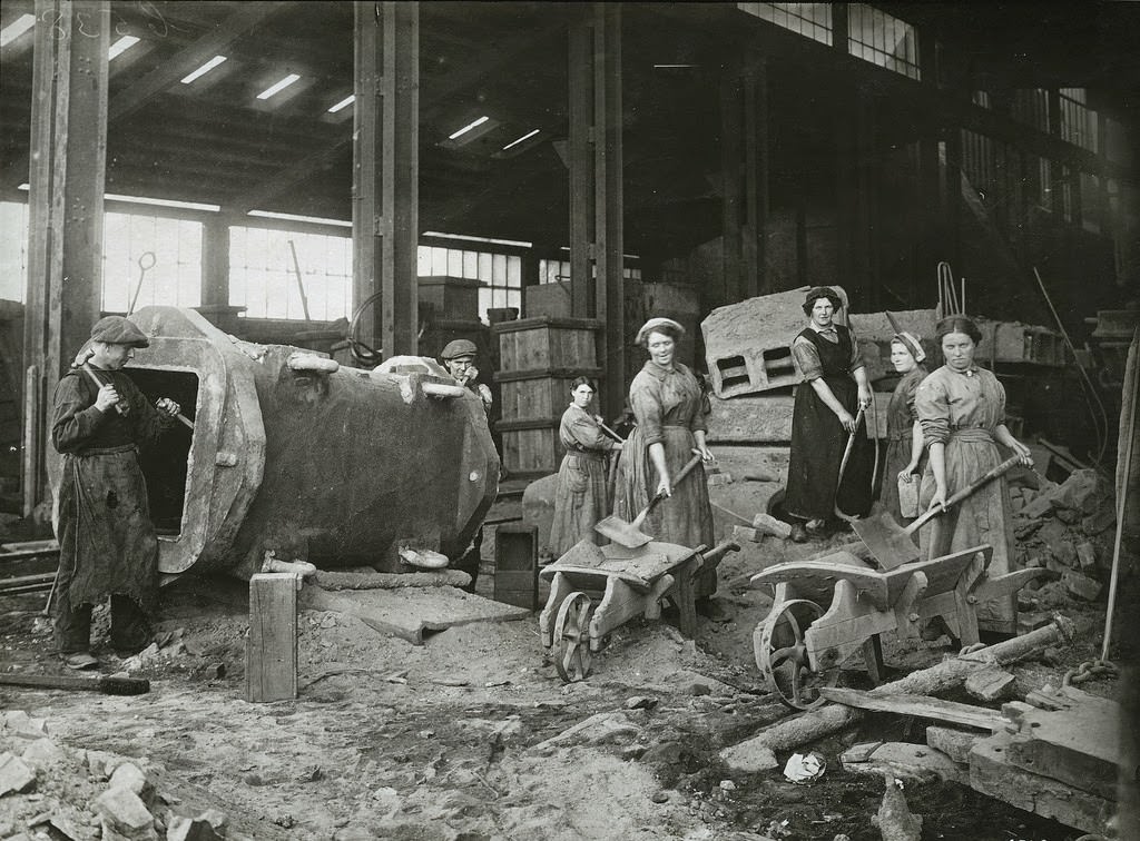 Women engaged in labouring work in dressing shop