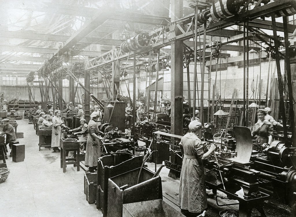 General view of women engaged on small parts for boilers and condensors