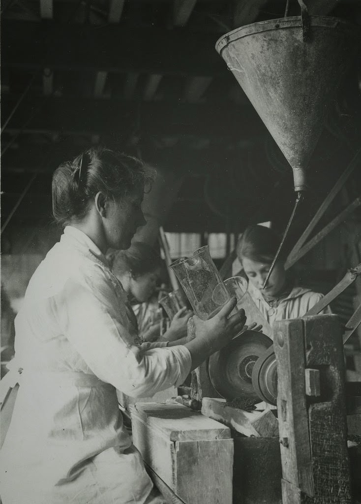 British women in glass factory near Birmingham