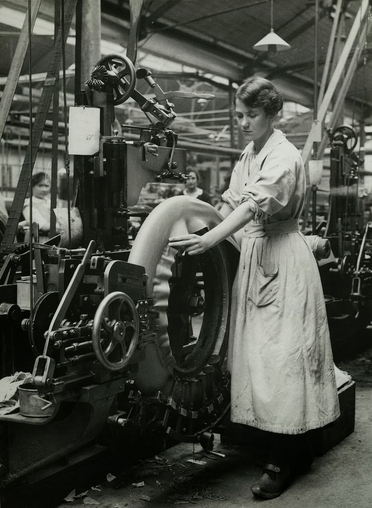 British women rubber workers in Lancashire forming the foundation for the tread