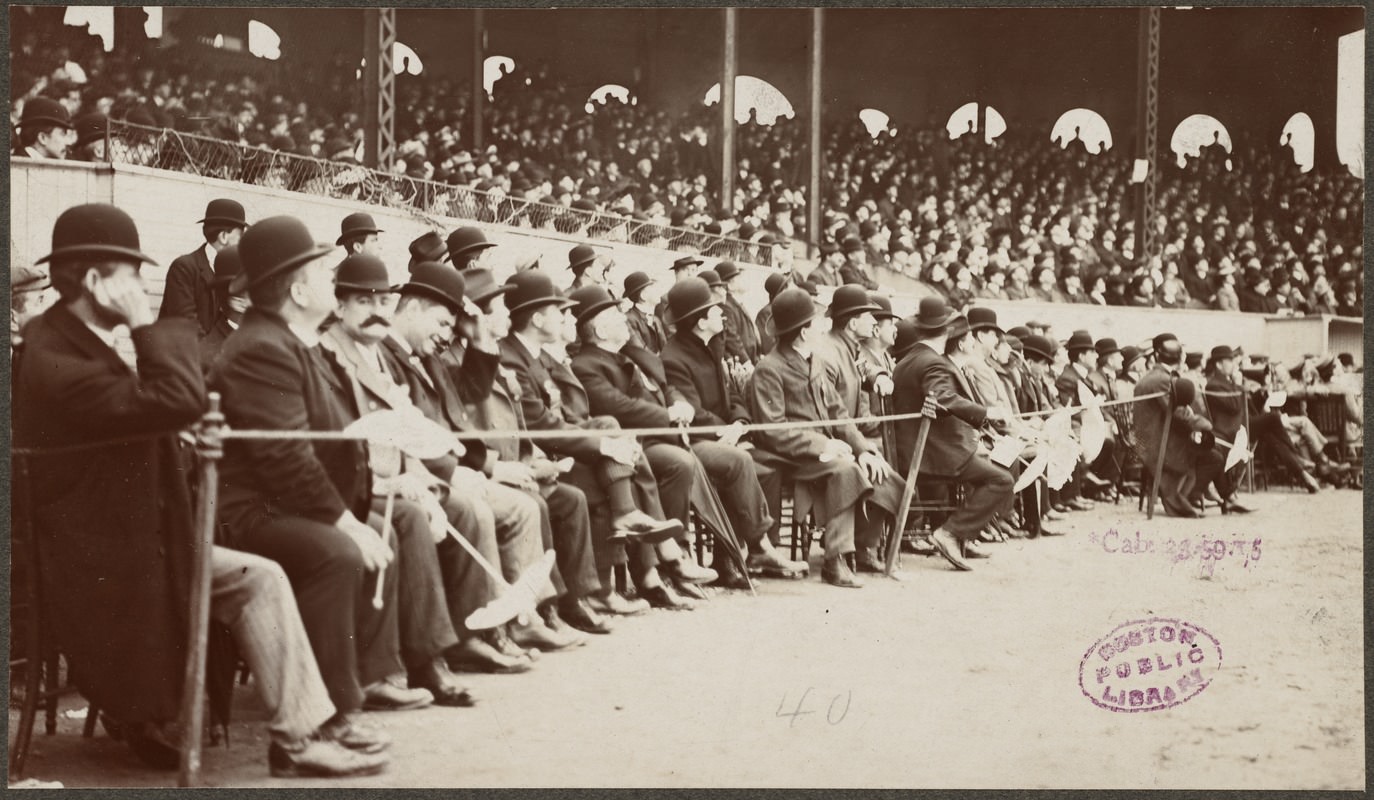 The Royal Rooters seated in their special section in foul ground at the Huntington Avenue, 1903