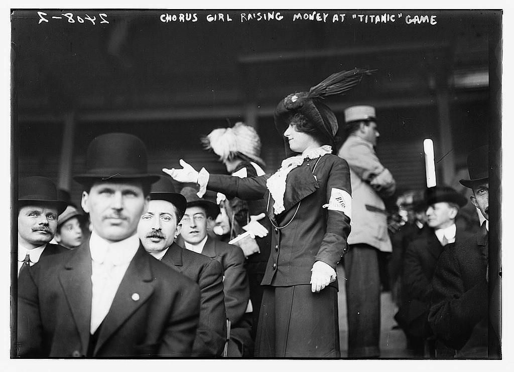 A "chorus girl" singing at a baseball game in 1912
