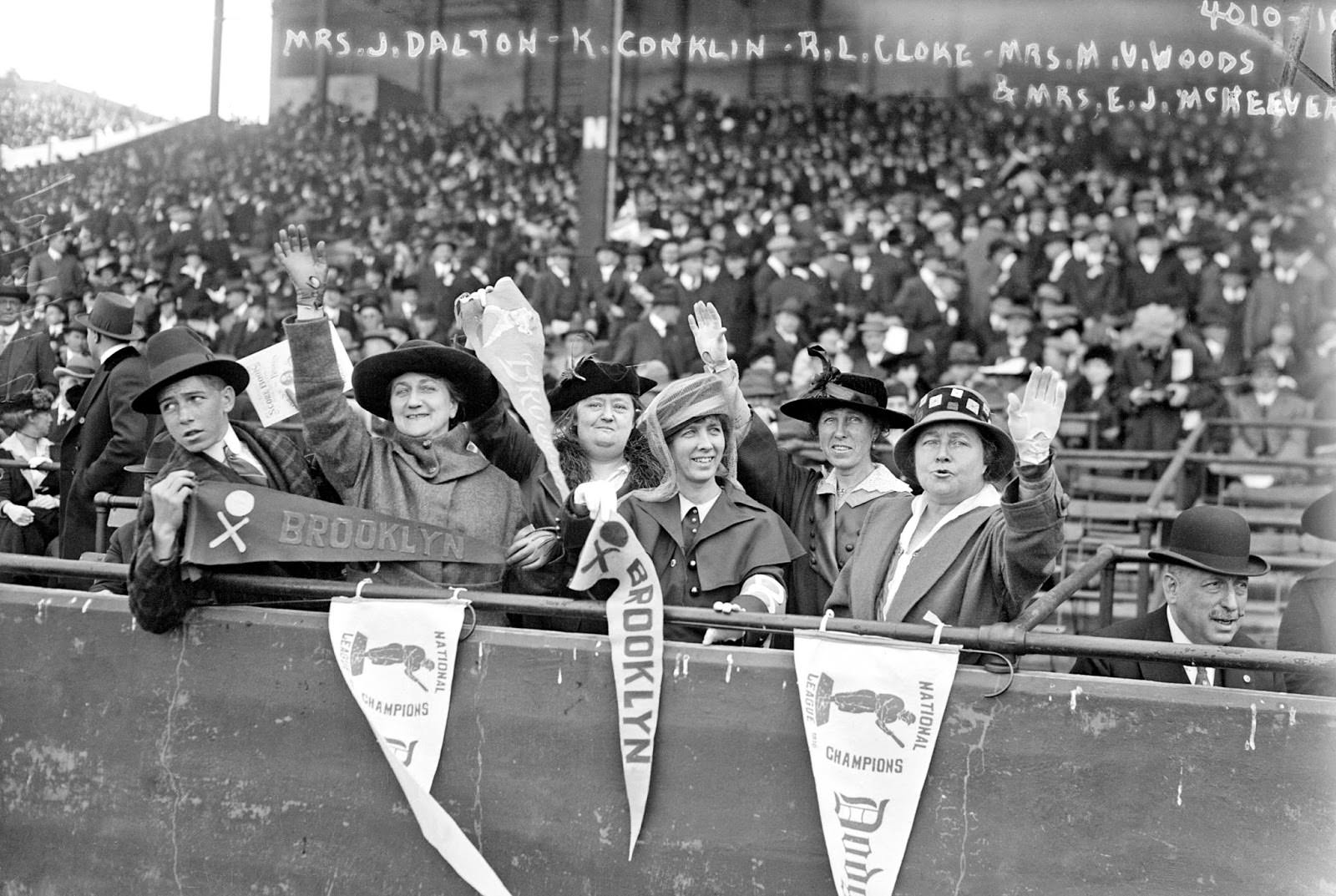 Brooklyn baseball fans at the 1916 World Series seated with Jennie Veronica