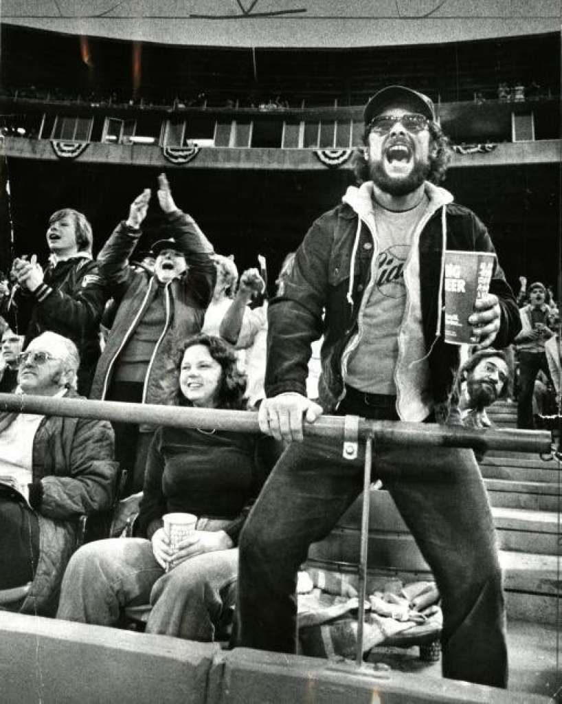 Fan cheering Joe Morgan in 1983
