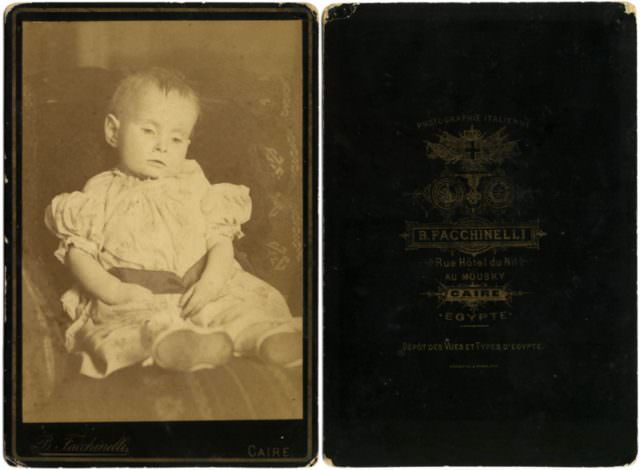 Cabinet card by Beniamino Facchinelli showing deceased infant, c.1890.