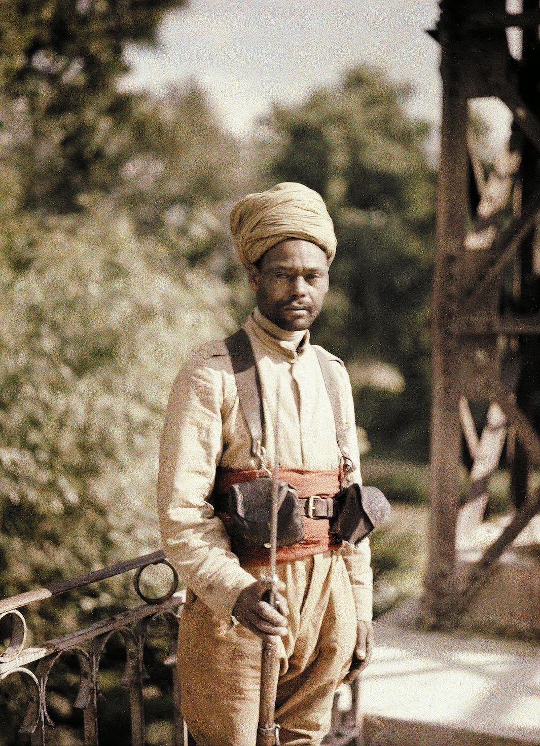 An Algerian guard on a bridge, 1917.