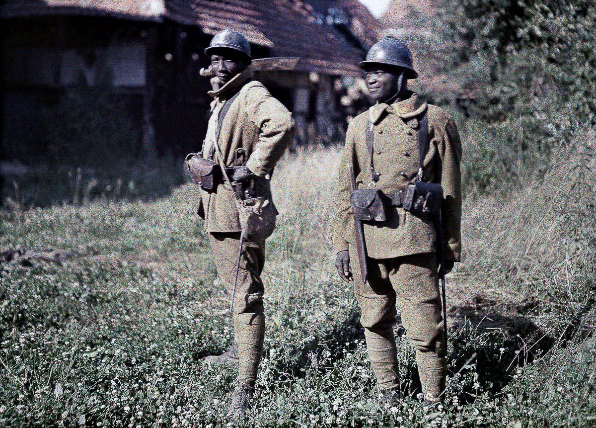 Senegalese Bambara soldiers serving with the French Army in Balschwiller, Alsace. , 1917