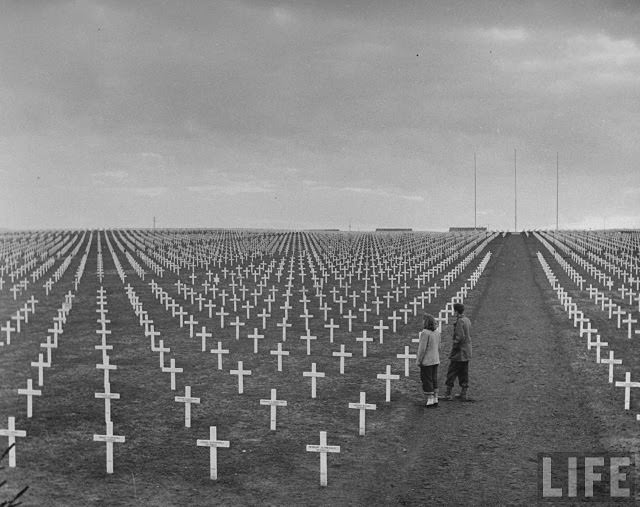 Ernest Kreiling looking over a cemetery with his bride.