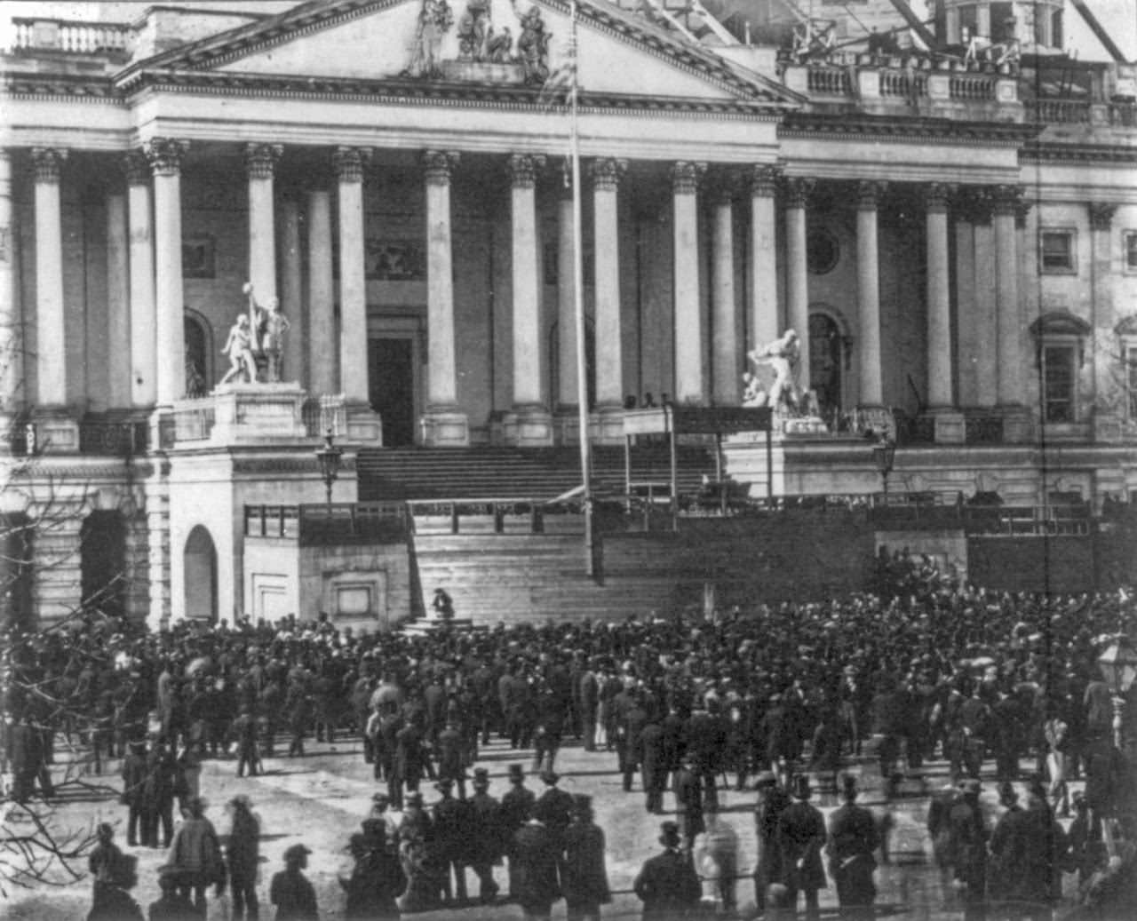 A crowd gathers for Abraham Lincoln’s inauguration, March 4, 1861