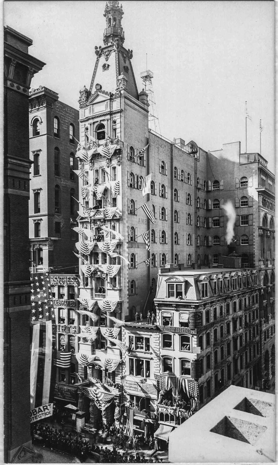 201-207 Broadway, Decorated for a Parade Promoting William McKinley and Garret Hobart for the Presidential Election, 1896.