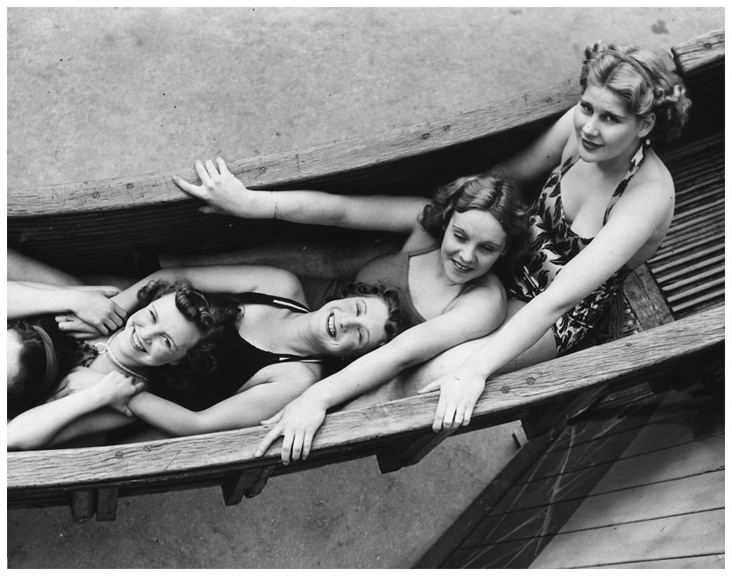 Girls on the helter-skelter ride at Coney Beach Amusement Park in Porthcawl, Wales, 1939