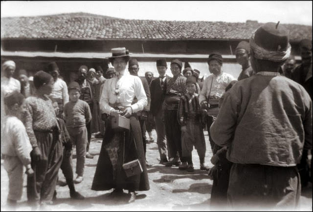 Woman with a simple box camera in her hand on Eskişehir's streets, 1903