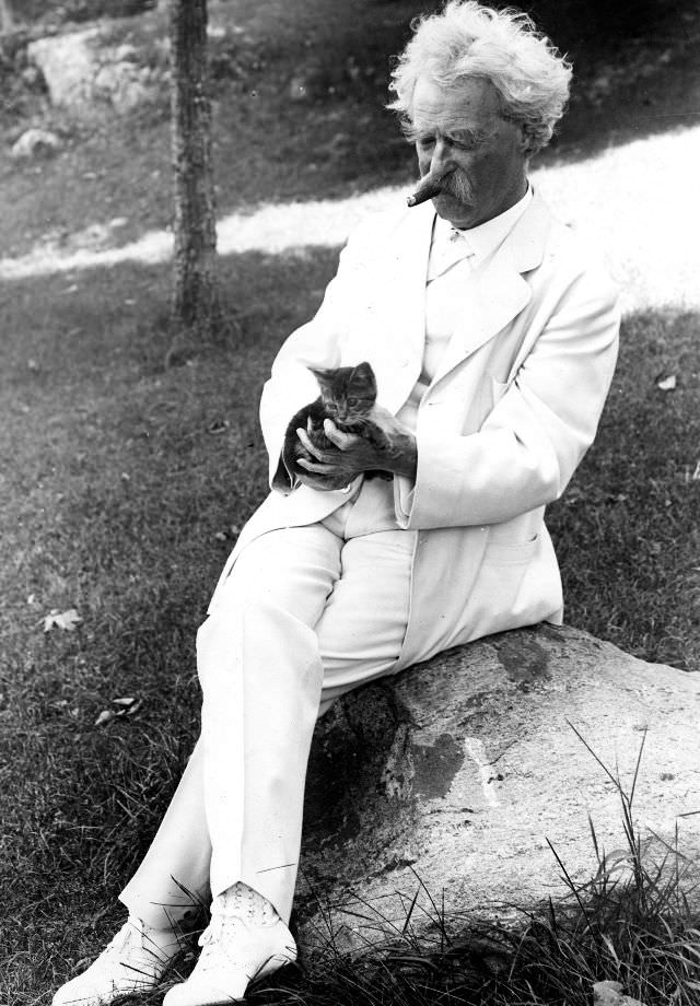 Mark Twain Holding A Little Kitten, 1900s
