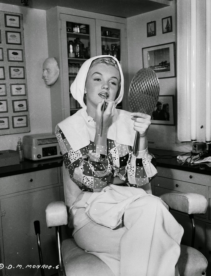Marilyn Monroe making up in the Columbia Studios for 'Ladies of the Chorus' , 1948