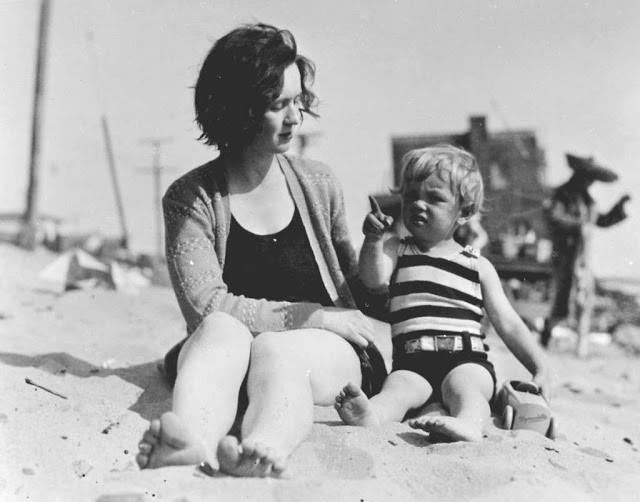 3-Year-Old Norma Jeane with her mother at the beach, 1929