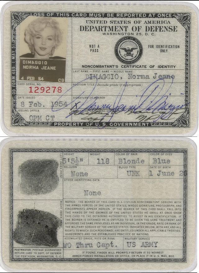 Marilyn Monroe's ID Card, 1954