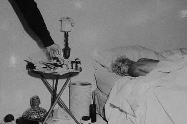 The lifeless body of Marilyn Monroe, in the bedroom in which she was found dead on August 6, 1962