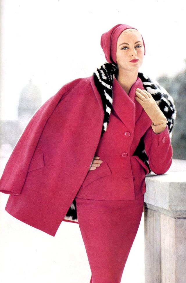 Carmen wearing civet lined ensemble by Jean Patou, Britannia and Eve magazine, 1954.