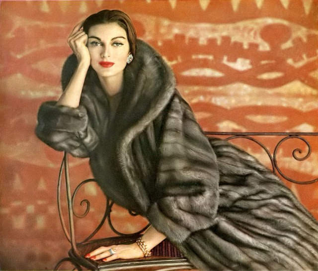 Carmen Dell' Orefice in Lutetia EMBA mink coat, 1957.