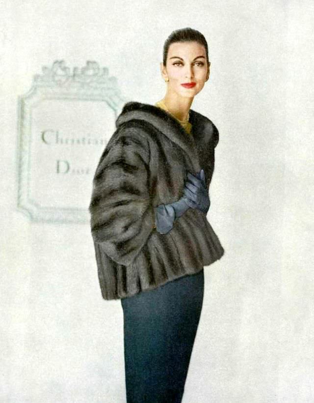 Carmen Dell' Orefice in Lutetia EMBA mink jacket by Christian Dior, 1958.