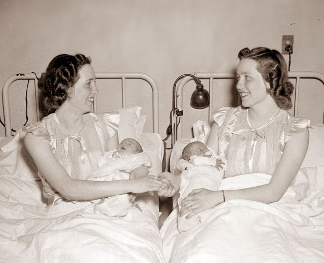 The twin mothers had their babies on the same day in 1937