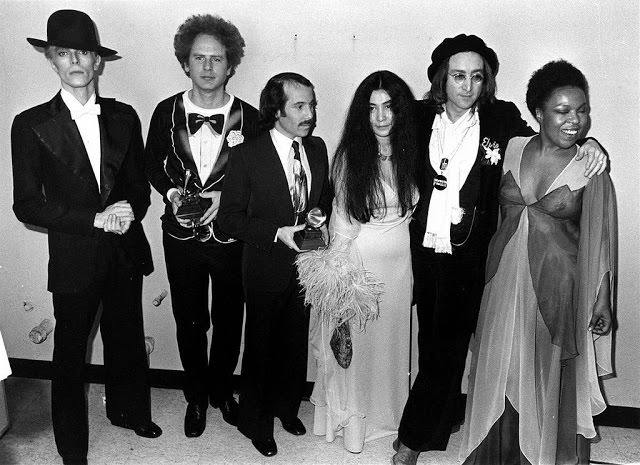 David Bowie, Art Garfunkel, Paul Simon, Yoko Ono, John Lennon and Roberta Flack, NYC, 1975