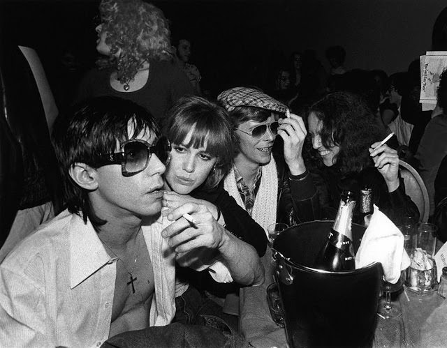 Iggy Pop, Cyrinda Fox, David Bowie and Lisa Robinson, NYC, 1977