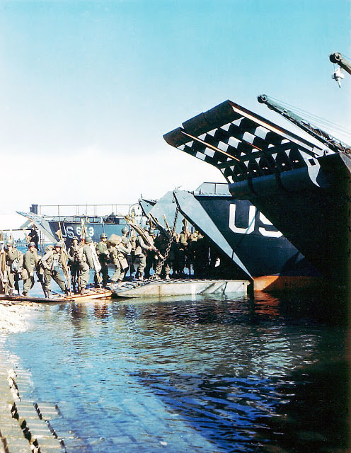 Operation Overlord Normandy, Soldiers of the United States Army are boarding a Landing Craft Transport (LCT) in Southern England.