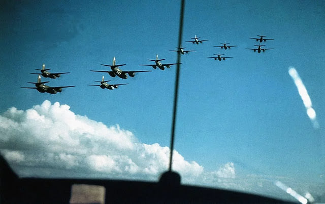 Planes of the 344th Bomb Group, which led the IX Bomber Command formations on D-Day.