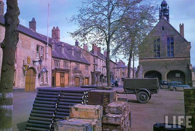 Ammunition stored in the town square shortly before D-Day.