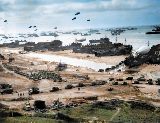 The astonishing scale of the invasion can be seen in this image taken of the American forces arriving on Utah Beach.