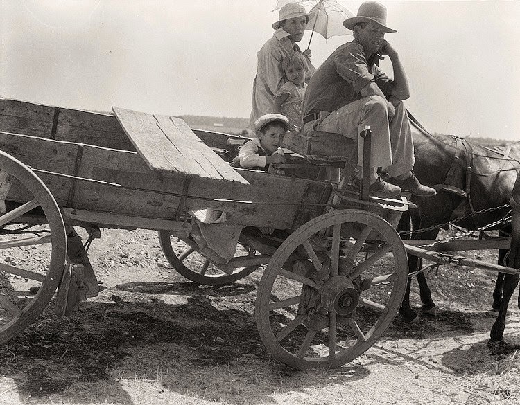 Drought-stricken farmer and family near Muskogee, Oklahoma