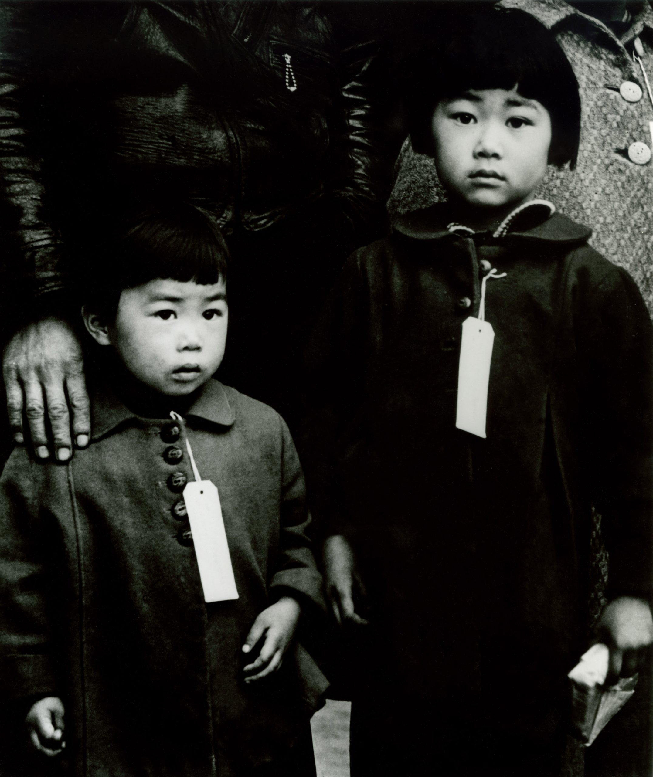 Enforcement of Executive Order 9066. Japanese children made to wear identification tags, Hayward, California, 1942