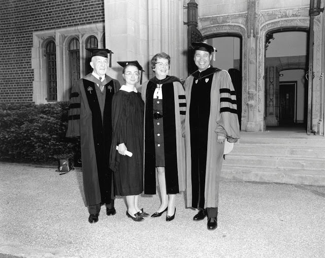 Hillary at commencement with Ruth M. Adams, president of Wellesley, and distinguished guests, 1969