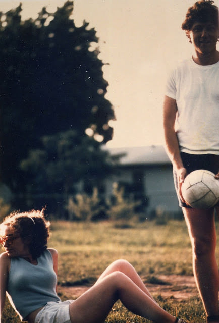 Hillary and Bill playing volleyball, Fayetteville, 1975