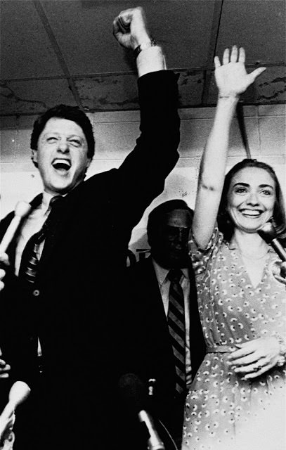Bill and Hillary Clinton celebrate victory in the Democratic runoff in Little Rock, Ark. June 8, 1982